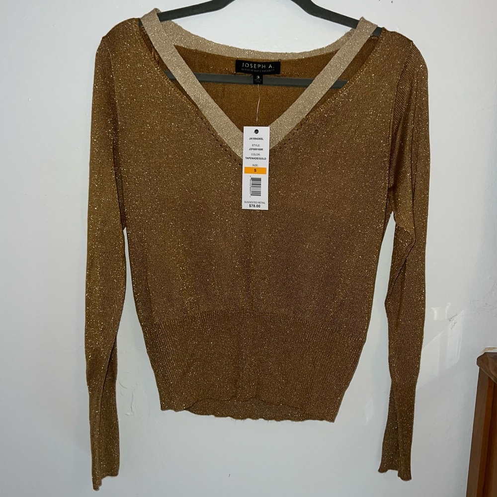 Joseph A. NWT new with tags Sparkly Gold Blouse long sleeve gorgeous top fancy